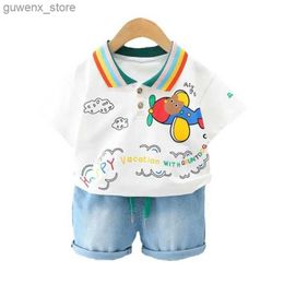 Clothing Sets New Summer Baby Girls Clothes Suit Children Boys Fashion T-Shirt Shorts 2Pcs/Sets Toddler Casual Cotton Costume Kids Tracksuits Y240415Y24041749KG