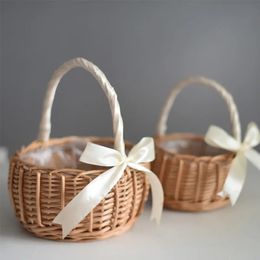Woven Flower Basket Rattan Storage Girl Hand Handmade For Home Wedding Decor 240415