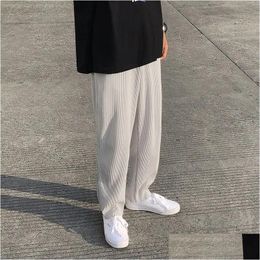 Men'S Pants Pleated Straight Men Oversized Casual Japanese Streetwear Loose Ice Silk Mens Wide Leg Trousers S2Xl 240326 Drop Delivery Dhs5P