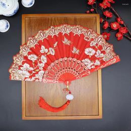 Decorative Figurines Sturdy Ribs Folding Fan Elegant Chinese Silk Floral Butterfly For Weddings Parties Dances Luxury Handheld