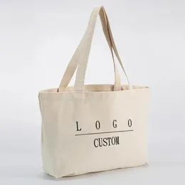 Storage Bags Wholesale 100PCS/Lot Wholeasle High Quality Custom Logo Cotton Tote Recycled Luxury Grocery Shopping Bag