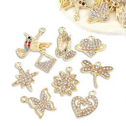 Charms 10Pcs/Lot Shiny Alloy Inlaid Crystal Bird Butterfly Charm Delicate Pendant For DIY Earrings Necklace Jewellery Making Accessories