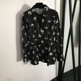 Spring/summer d Family Shenzhen Fashion Womens Old Flower Letter Printing Temperament Flip Collar Long Sleeved Shirt