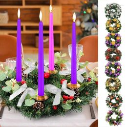 Decorative Flowers Christmas Candlestick Garland Ornaments Candle Holder Wreath For Year Exquisite Artificial Rings Festive