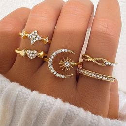 New Personalized 9-piece Love 8-line Star Moon Diamond Combination Set Ring for Women