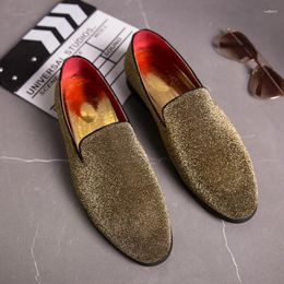 Casual Shoes 2024 Silver Gold Men Pointed Loafers Punk Designer Fashion Slip-on Outdoor Nightclub