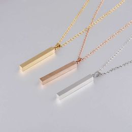 Engraved Mirror Stainless Steel Long Necklace Bar Necklace Three-dimensional Rod Pendant