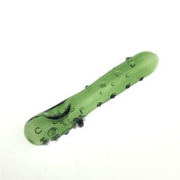 4.72 Inch Green Cucumber Glass Pipe with Colourful Face on The Back Many Glass Needle Point on Pipes Thick Pyrex Glass Smoking Pipe