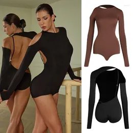 Stage Wear Latin Dance Tops Women Sexy Irregular Backless Bodysuit Long Sleeves Practise Clothing Adult Rumba Samba Dancewear DNV19080