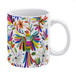 Mugs Otomi Bird White Mug 11oz Ceramic Tea Cup Coffee Friends Birthday Gift Mexican Mexico Pattern Colorful Multicolor