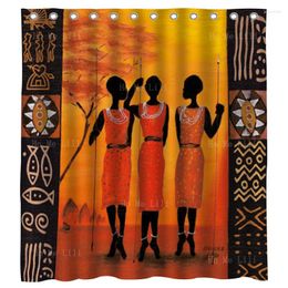 Shower Curtains Izabella Three Hunters African Ethnic Culture Wall Art Paintings Tribal Women And Aztec Face Masque Curtain By Ho Me Lili