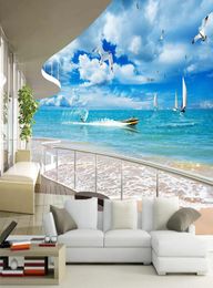 5D space large mural wallpaper resort balcony sunny seaside landscape for living room dining room hallway thick nonwoven type8875092