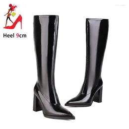 Boots Female Knee-High 2024 Autumn And Winter Chunky Heels British Style Lady Shoes Women Fashion Pointed Toe Long Size 43