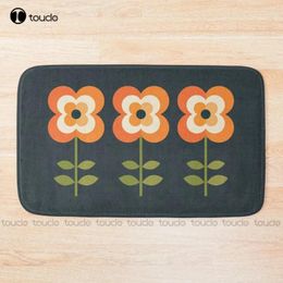 Bath Mats Retro Flower - Orange And Charcoal Mat Quick Dry Bathroom Rugs