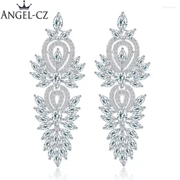 Dangle Earrings ANGELCZ Statement Wedding Design Marquise Cubic Zirconia Crystal Long Chandelier Bridal Costume Jewellery For Women AE147