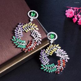 Dangle Earrings ThreeGraces Stylish Multicolor CZ Leaf Drop For Women Silver Colour Trendy Daily Party Event Costume Jewellery E885