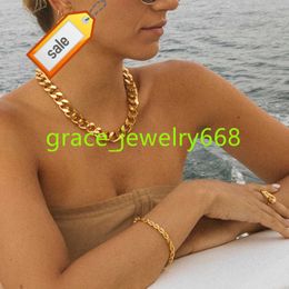 Hot Gold Plated Cuban Necklace Waterproof Twist Bracelet And Geometric Earrings Stainless Steel Jewellery Set