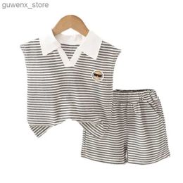 Clothing Sets New Summer Baby Clothes Suit Children Boys Casual Striped Vest Shorts 2Pcs/Sets Infant Outfits Toddler Costume Kids Tracksuits Y240415Y240417F2DO