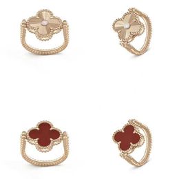 Designer VAN New Laser Red Chalcedony Flippable Ring V Gold Double Flower sided Clover Flipped Transport