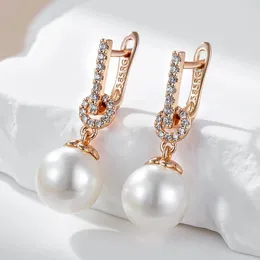 Dangle Earrings Gulkins Vintage Pearl Drop For Women 585 Rose Gold Color With Natural Zircon Elegant Wedding Party Fine Jewelry