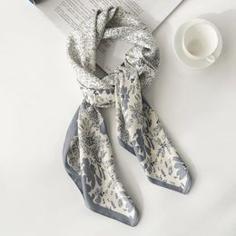 Small fragrance temperament imitation silk scarf spring with shirt print collar fashion commuting 240408