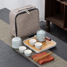 Teaware Sets Portable Travel Teaset Side Handle One Pot Four Cups Simple Luxury Business Ceramic Gifts Chinese Vintage Green Tea