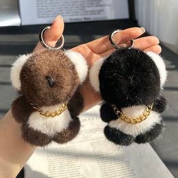 11cm/4.3" Real Mink Fur koala Keychain Pompom Ball Bag Car Phone Furry Pendant Kids Doll Toys Gift