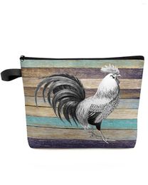 Cosmetic Bags Farm Animal Rooster Wood Grain Makeup Bag Pouch Travel Essentials Lady Women Toilet Organizer Storage Pencil Case