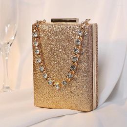 Evening Bags Luxury Designer Handbags 2024 Ladies Clutch Bag Women Party Purses Fashion Rhinestone Handle Sequin Box Shape