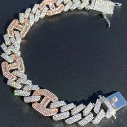 15mm Luxury Diamond Hip Hop Jewellery 925 Silver Baguette Cut Double d Moissanite Iced Out Cuban Link Bracelet