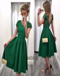 Elegant Green Cocktail Dresses 2017 Cap Sleeve Backless Knee Length Prom Dressess latest gown design Custom Short Dresses Evening 4370460