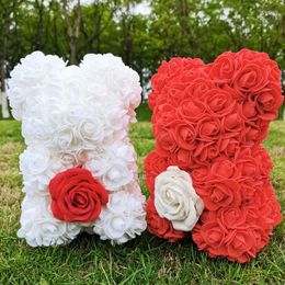 Decorative Flowers 25cm Rose Teddy Bear With Soap Of For Valentines Day Gift Heart Artificial Flower