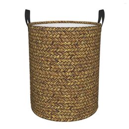 Laundry Bags Golden Abstract Woven Straw Wicker Design Dirty Basket Waterproof Home Organiser Clothing Kids Toy Storage