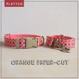 Dog Collars PLATTCO Laser Engraved Pet Collar Leash Supplies Red Paper-cut Anti-lost Customised LOGO Puppy Nameplate 5 Sizes PDC344