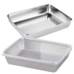 Large Capacity Stainless Steel Baking Pans Rectangular Food Storage Plate With Lid Tool For Cake Bread Toast Salad For Oven 240415