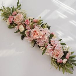 Decorative Flowers 25.6 Inch Artificial Wedding Arch Garland Home Room Decoration Silk Rose Hydrangea Ceremony Table Centerpiece