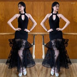 Stage Wear Modern Dance Bag Hip Skirt Perspective Butterfly Mesh Latin Practice Double Layer Prom Waltz Tango Costume VBH53