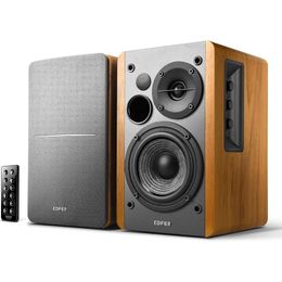 High-Quality R1280DB Powered Bluetooth Bookshelf Speakers with Optical Input and Wireless Studio Monitors - 4 Inch Near Field Speaker - 42w RMS - Wood Grain Design