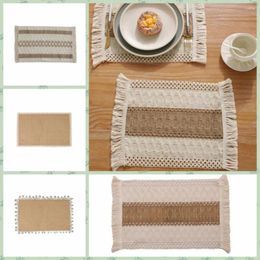 Table Mats Cotton Linen Mat Simple Twine Woven Rectangle Placemats Nordic Lace Coffee Tea Dish Bowl