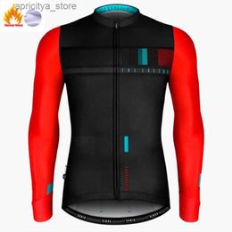 Cycling Jersey Sets 2023 Winter Cycling Jersey Men Black Thermal Fece Long Seve Race Sweatshirt MTB Cycling Clothing Ropa Ciclismo Bike Jacket L48