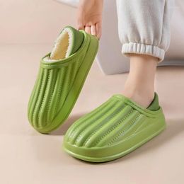 Slippers Women Solid Colour Indoor Heel Wrap Thickened Anti Slip Warm Household Thick Stripe Flat Bottom Soft Cotton Shoes 2024