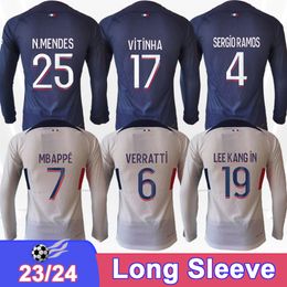 2023 24 HAKIMI MBAPPE Long Sleeve Mens Soccer Jerseys DANILO LEE KANG IN KOLO MUANI MUKIELE BERALDO Home Away Football Shirts