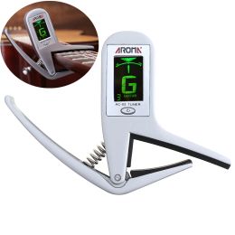 Cables Multifunctiona Professional LCD Accurate Guitar Chromatic Tuner Capo Clip Bass Tuning metal capo with tuner