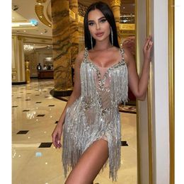 Stage Wear Women's Spicy Girl Evening Water Diamond Tassel Shining Nightclub Party Dress