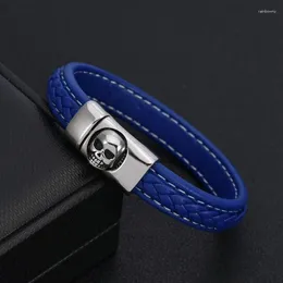 Link Bracelets Punk Unique Skull Magnet Chain Men Male Charm Leather Sporty Jewellery Gift Pulsera