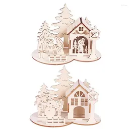 Party Decoration Christmas Tree House Desktop Ornaments Cabin Model Wood Puzzles DIY Craft Toys Table Centrepieces For Windowsill Decor