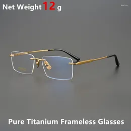 Sunglasses Frames Pure Titanium Business Eyewear Square Rimless Glasses Frame Men 12g Ultra-light Eyeglasses Myopia Spectacles Prescription