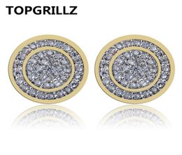 TOPGRILLZ Gold Silver Colour Iced Out Cubic Zircon Round Stud Earring With Screw Back Buckle Men Women Hip Hop Jewellery Gifts 2106162109597