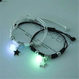 Other Bracelets 2023 Luminous Cat Star Moon Bracelet Couple Charm Handmade Adjustable Rope Matching Friend Bracelet Infinite Love Jewellery GiftsL240415