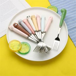 Forks Ins Cartoon Bear Dragon Spoon Fork Chopsticks Cutlery Set For Children Kids School Cute Portable Stainless Steel Tableware 2024